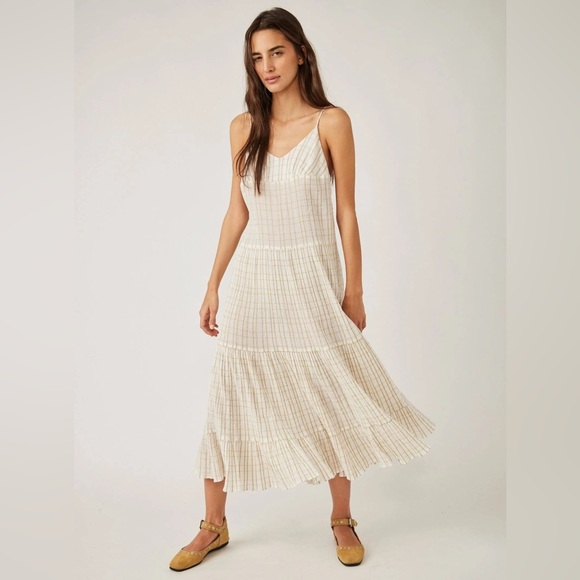 Free People Dresses & Skirts - NWT Free People Marigold Gauzy Plaid Tiered Maxi Dress in Canvas Combo Sz XL